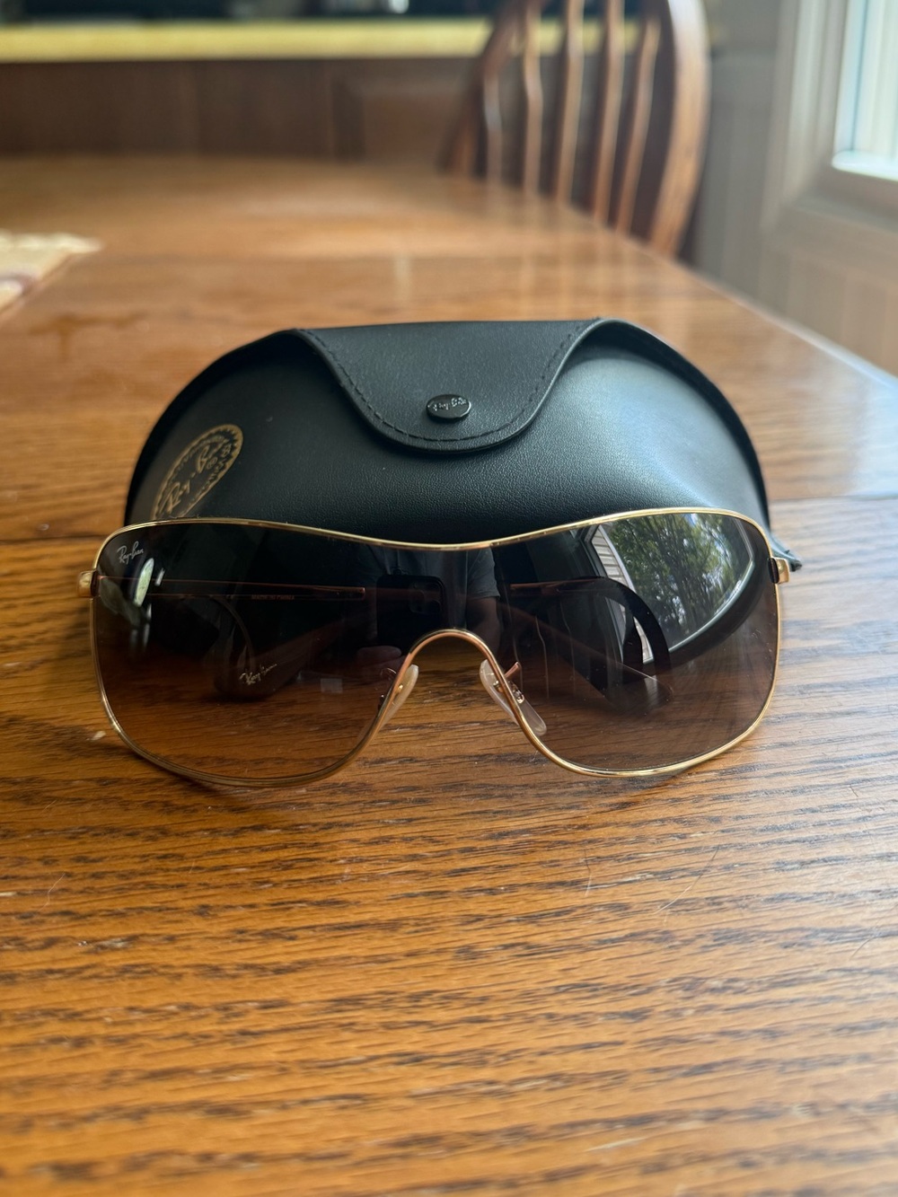 Ray-Ban Gold Frame Brown Gradient Shield Sunglasses - Picture 2 of 9